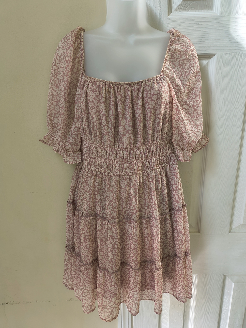 Smocked Waist Floral Midi Dress in Dusty Rose